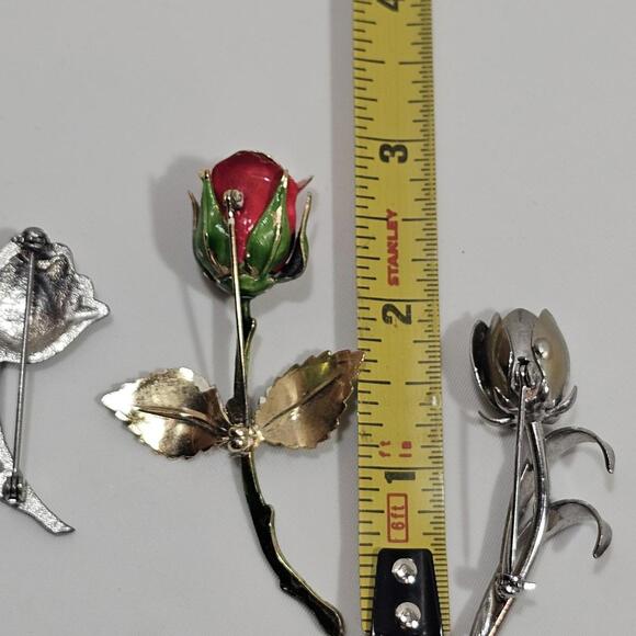 Assorted Floral Brooches/Pins Vintage Lot of 3 Enamal Silver Color - Picture 7 of 8